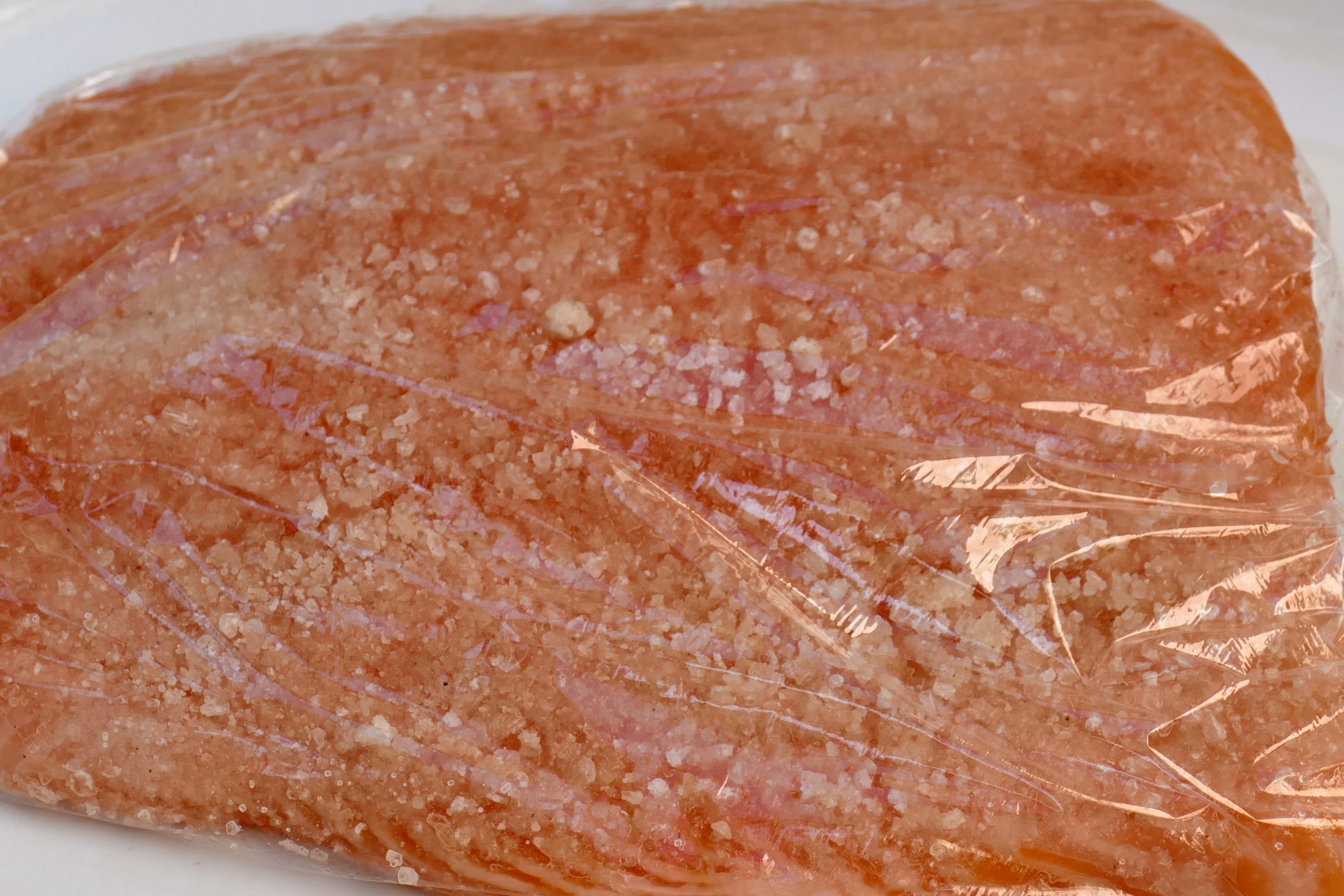 salted salmon wrapped in plastic